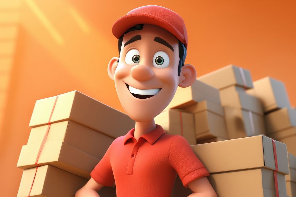 Cartoon delivery guy cardboard box person.