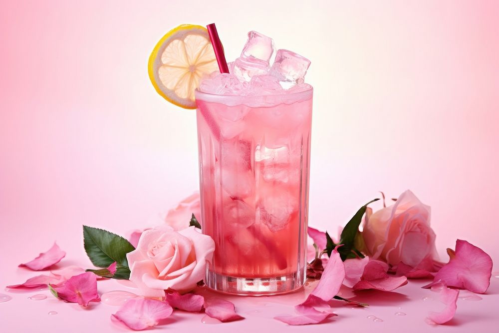 Rose petals flower beverage cocktail.