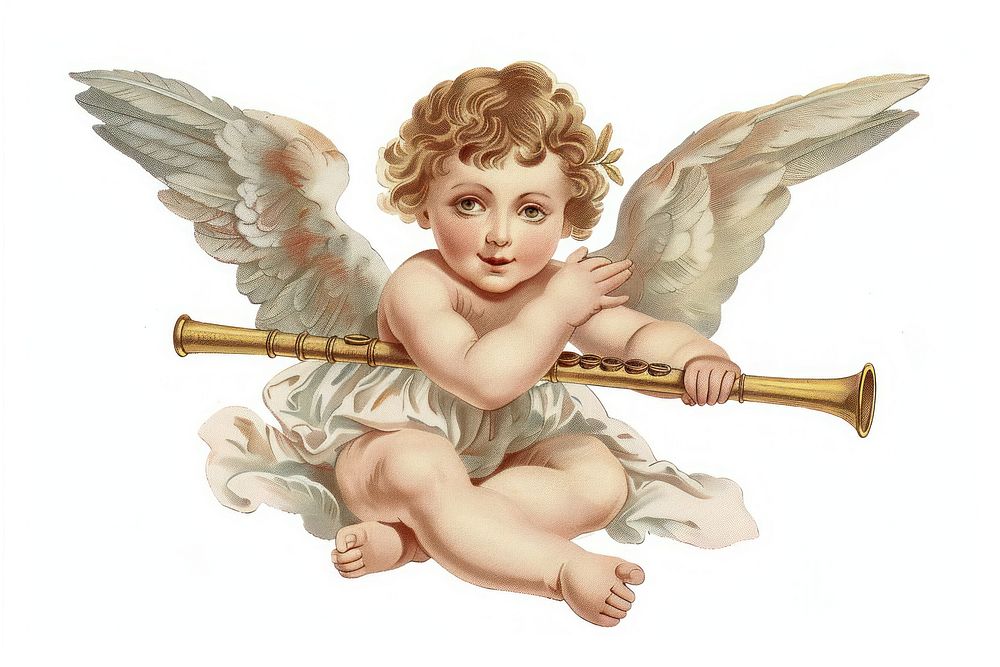 Characters Vector illustration of vintage cherub with a pan-flute archangel person human.