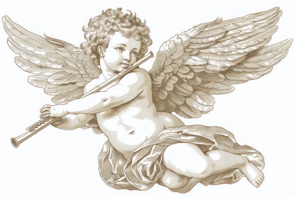 Characters Vector illustration of vintage cherub with a pan-flute archangel person human.