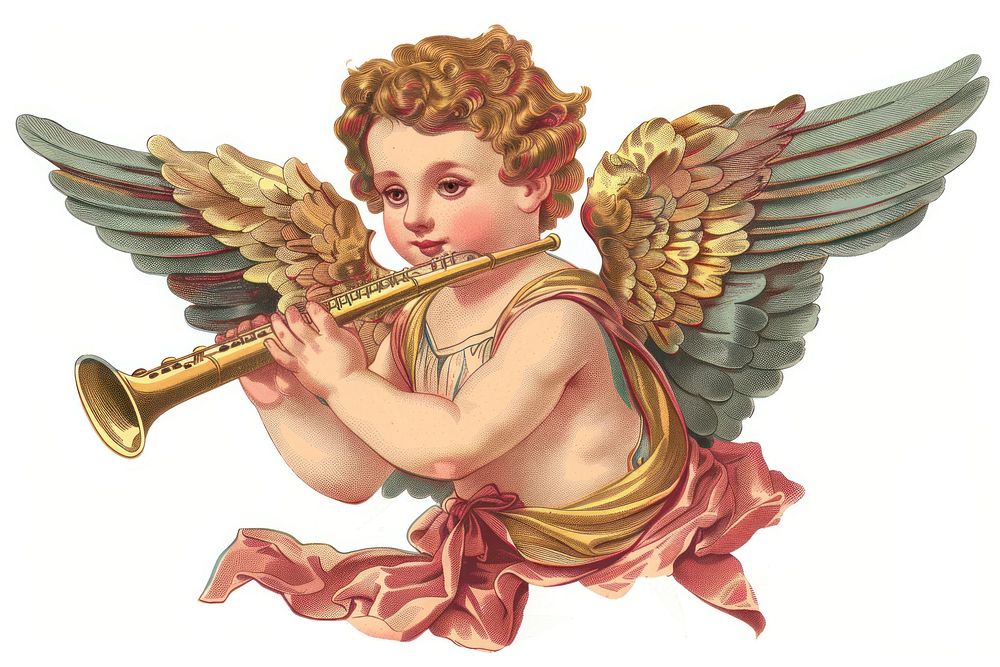 Characters Vector illustration of vintage cherub with a pan-flute archangel person human.