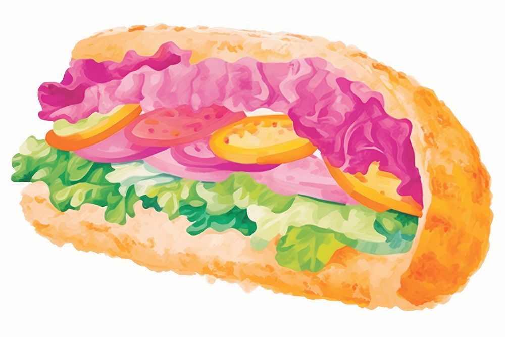 Crayon texture illustration of Doner kebab sandwich dessert cream.