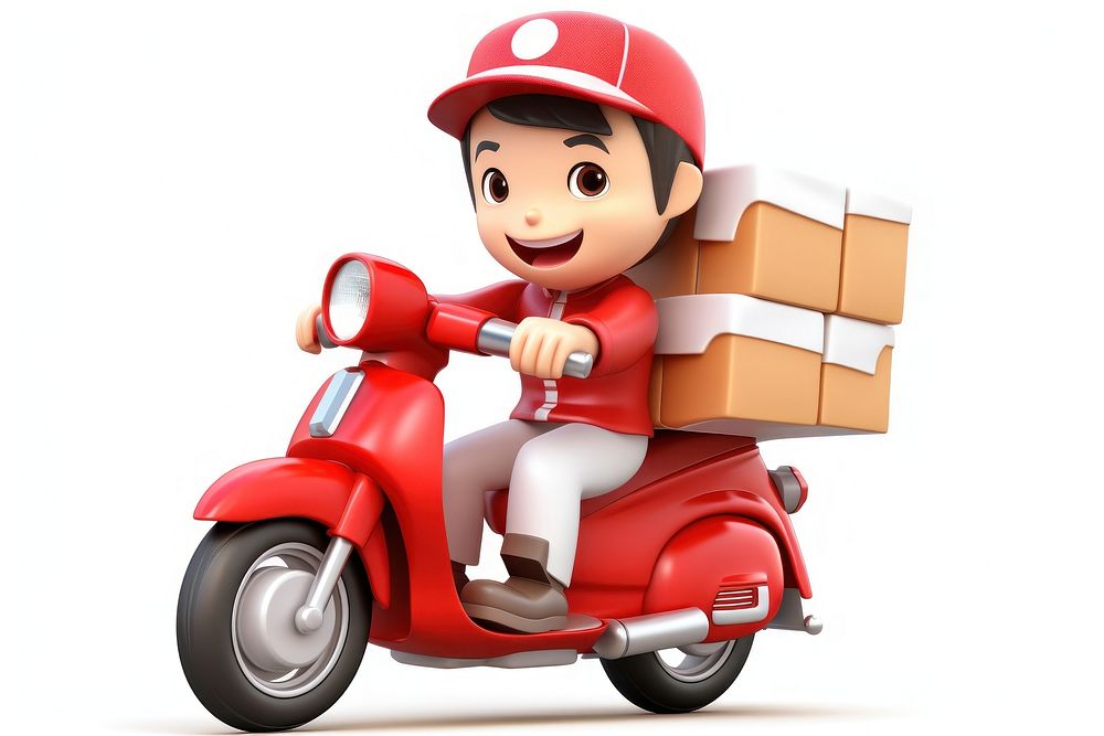 Japanese delivery man transportation motorcycle cardboard.