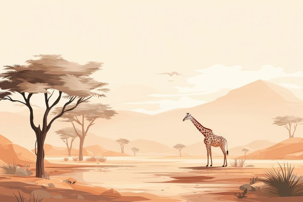 Safari illustrated grassland landscape.