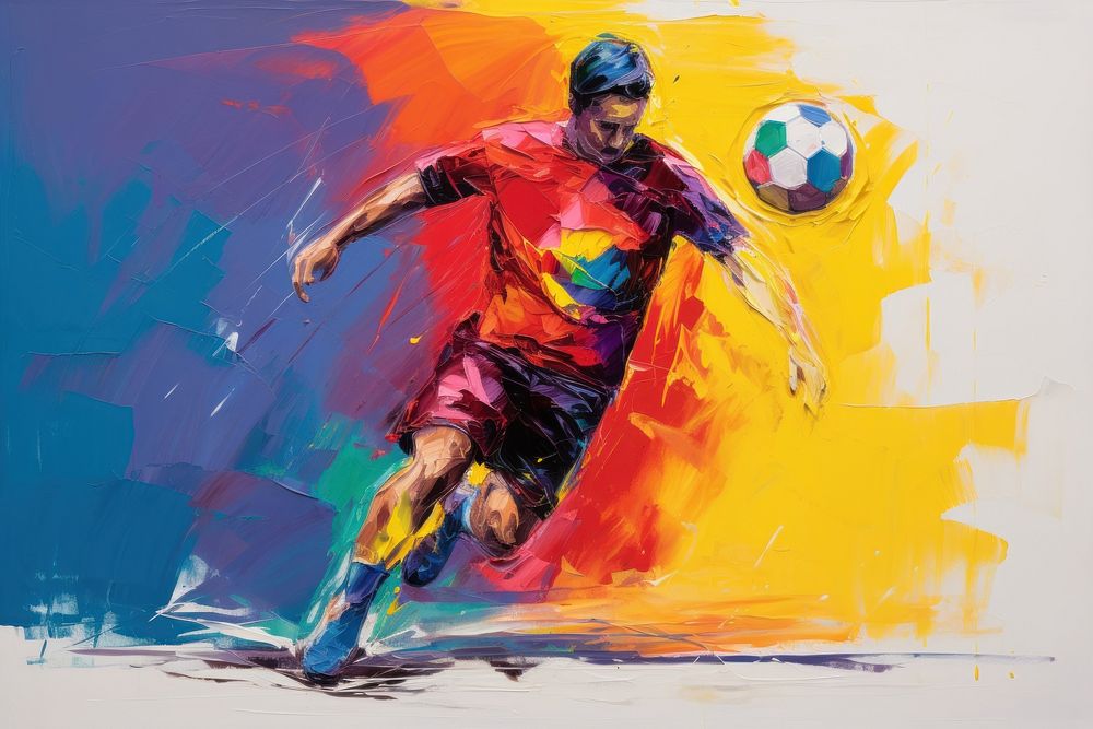 Person playing football painting female soccer.