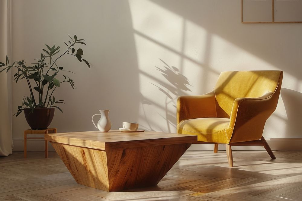 Living room armchair table wood.