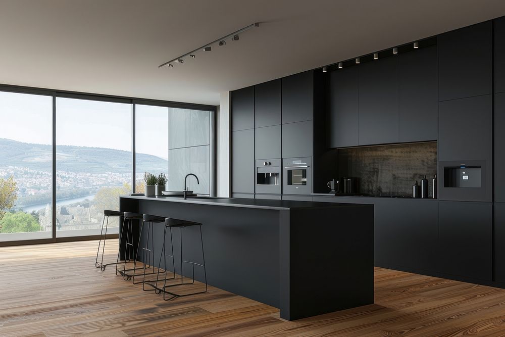 Modern kitchen furniture floor indoors.
