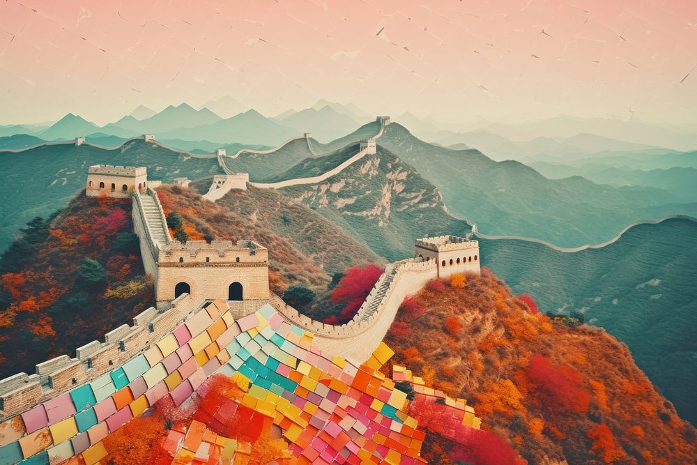 Colorful great wall of china architecture building landmark.
