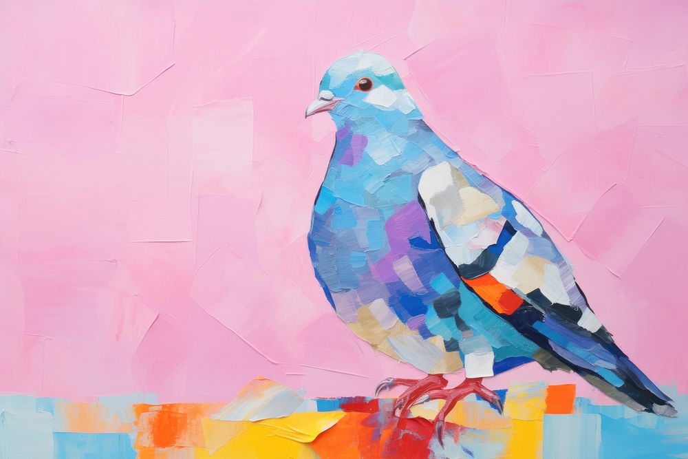 Colorful pigeon art painting animal.