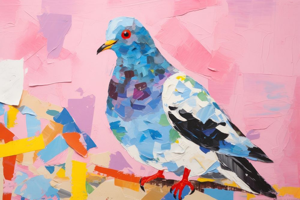 Colorful pigeon art painting animal.