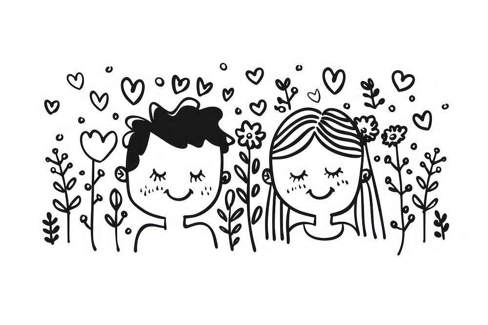 Divider doodle of Friendship and love line icons illustrated stencil drawing.