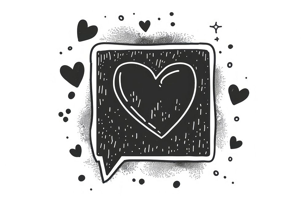 Divider doodle of heart in speech box blackboard symbol disk.