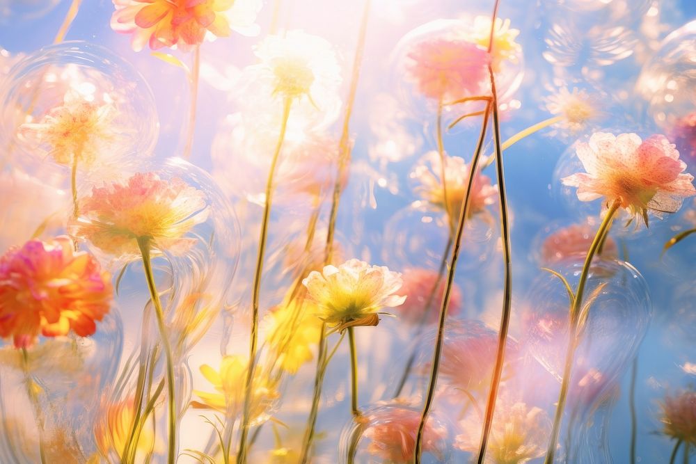 Sunlight scene with Various flowers colorfull asteraceae outdoors painting.
