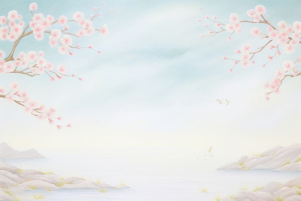 Painting of Cherry blossom border cherry blossom outdoors flower.