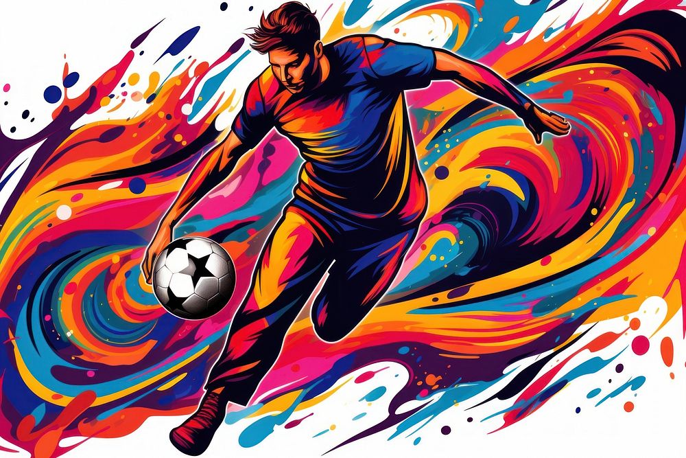Person play football in the style of graphic novel graphics art soccer.