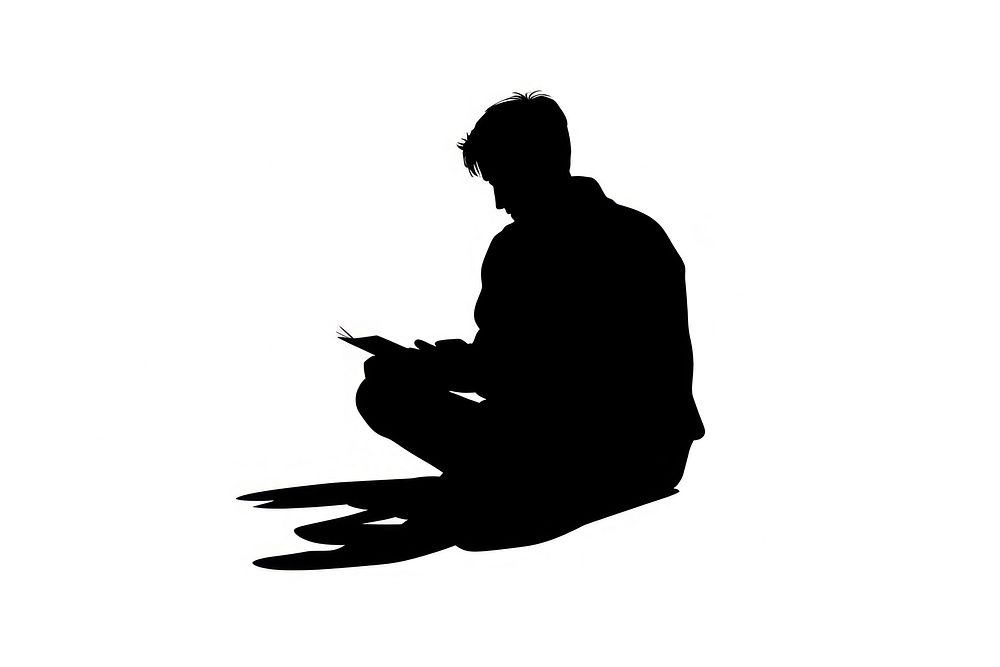 Person Reading silhouette kneeling human.