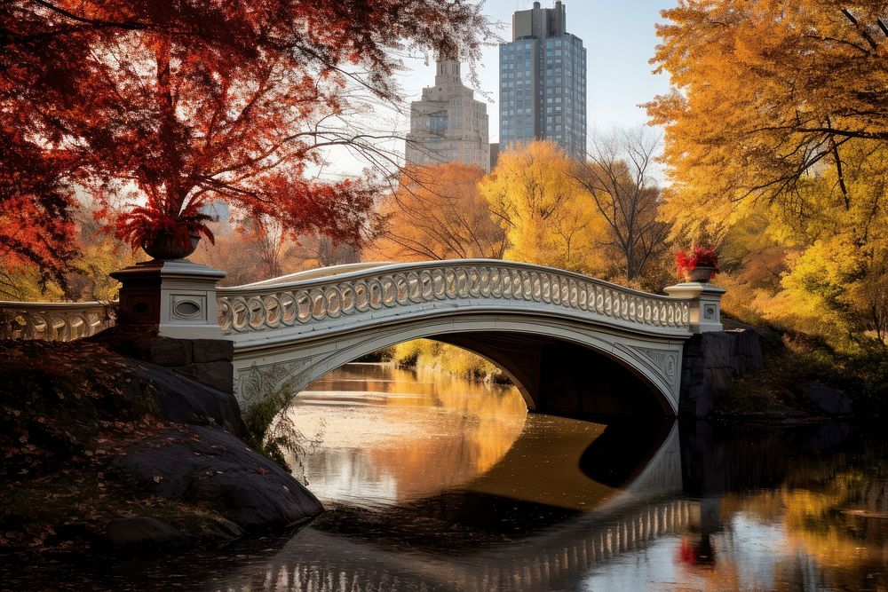 Central Park autumn architecture landscape.