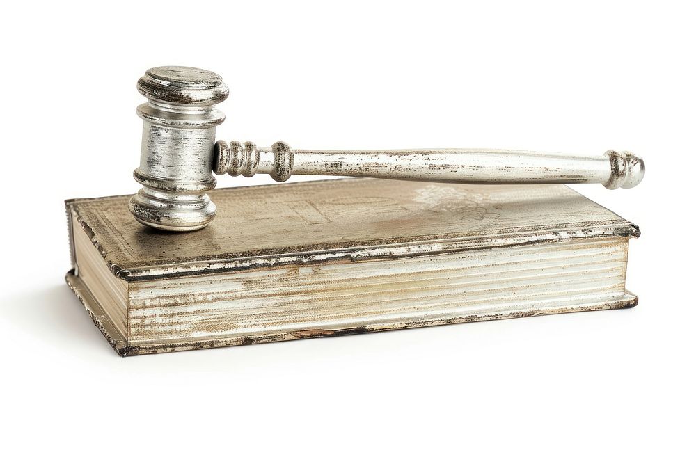 Wooden judge gavel on a law book publication device hammer.