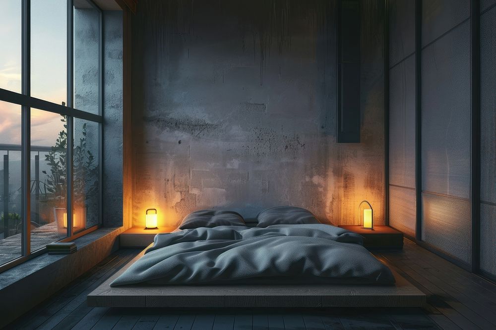 Bed room interior design architecture furniture.