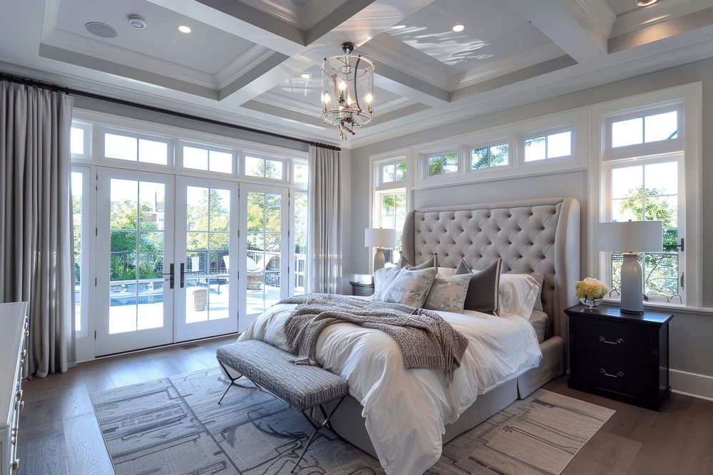 Bedroom interior design architecture chandelier.