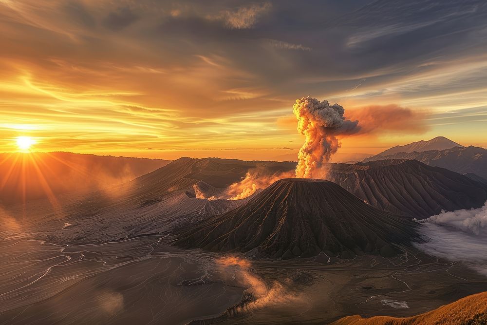 Bromo volcano mountain outdoors eruption.