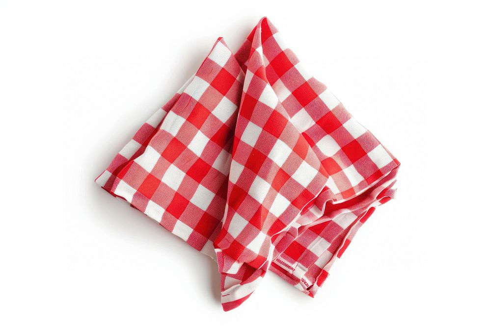 Folded napkins with gingham clothing apparel blouse.