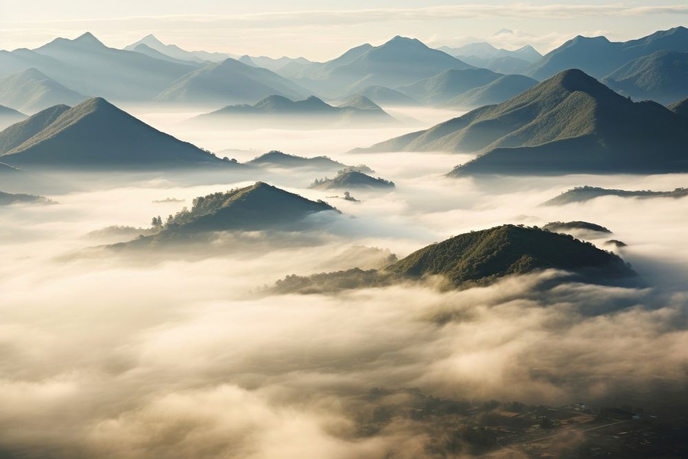 Highest point mountain range fog landscape outdoors.