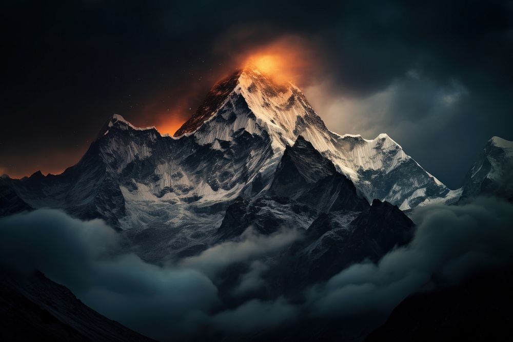 Himalayas on a foggy night landscape mountain outdoors.