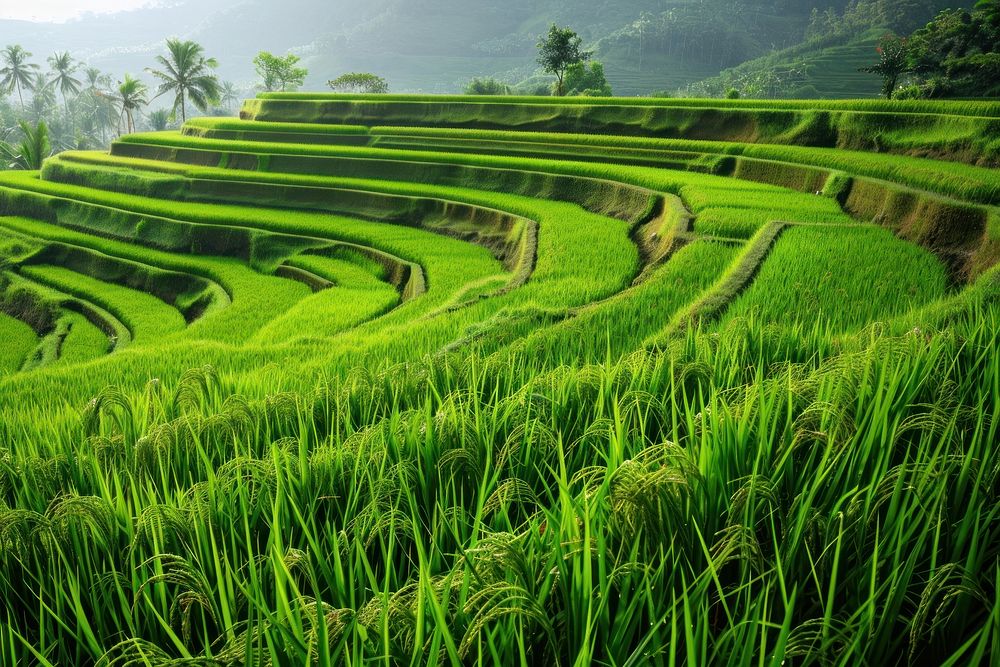 Landscape with rice terrace in Indonesia countryside agriculture vegetation.