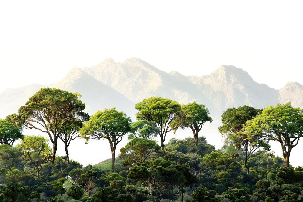 Landscape with trees and mountains landscape vegetation rainforest.