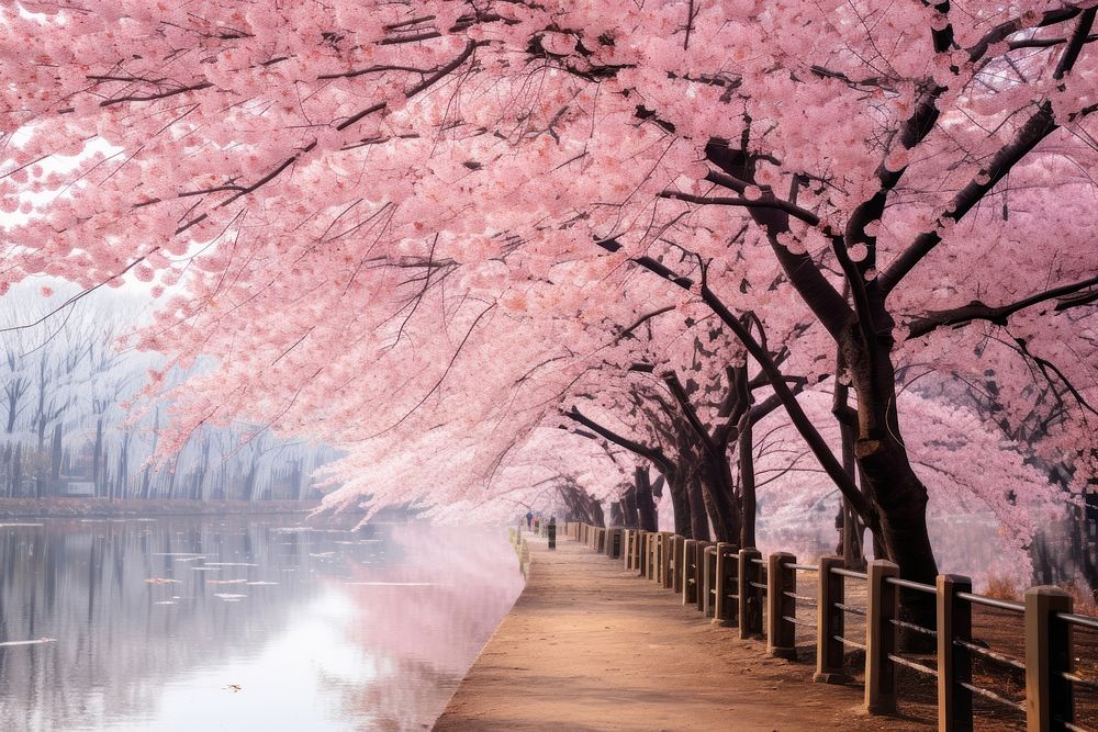 Sakura tree waterfront outdoors blossom.