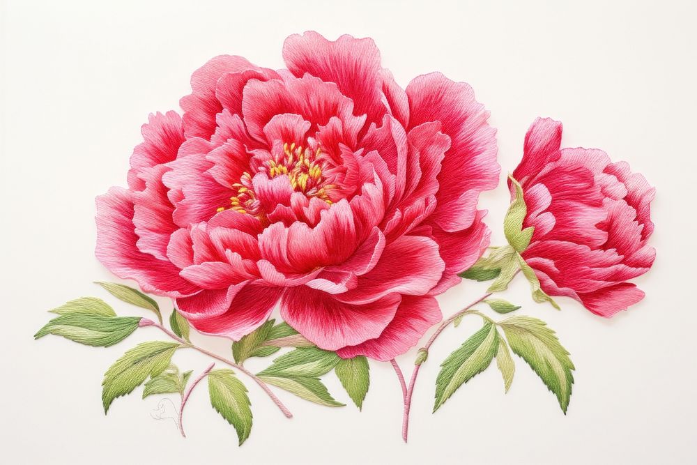 Peony in embroidery style carnation blossom pattern.