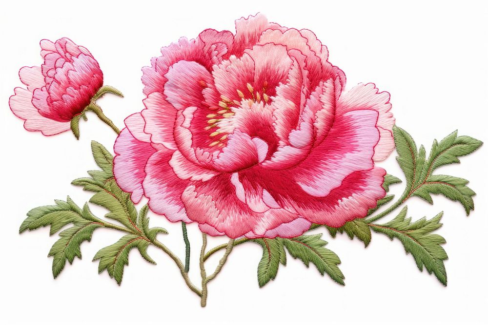 Peony in embroidery style carnation blossom pattern.