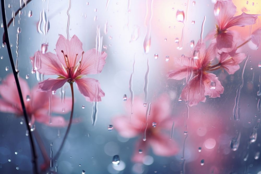Rain scene with flower outdoors blossom nature.