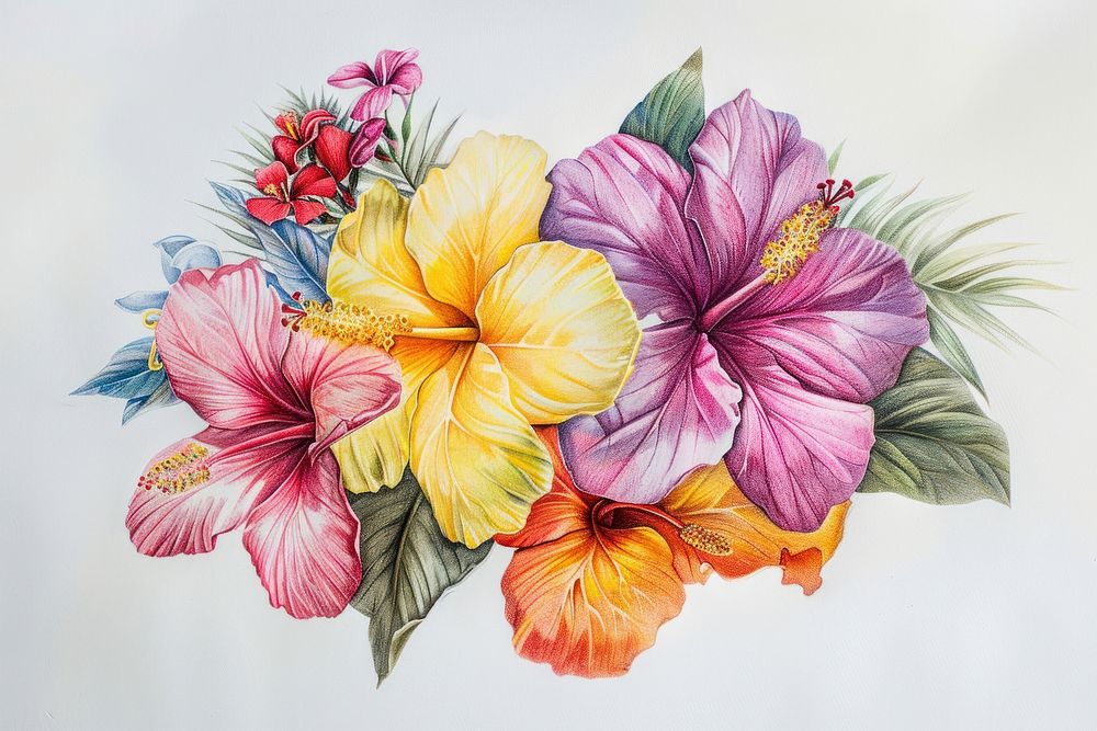 Tropical flowers drawing sketch illustrated.