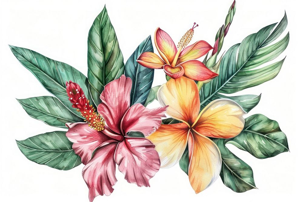 Tropical flowers hibiscus blossom pattern.