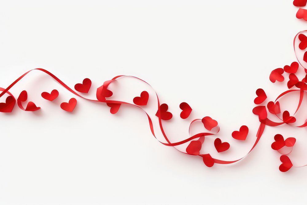 Red hearts of ribbon shape graphics blossom pattern.