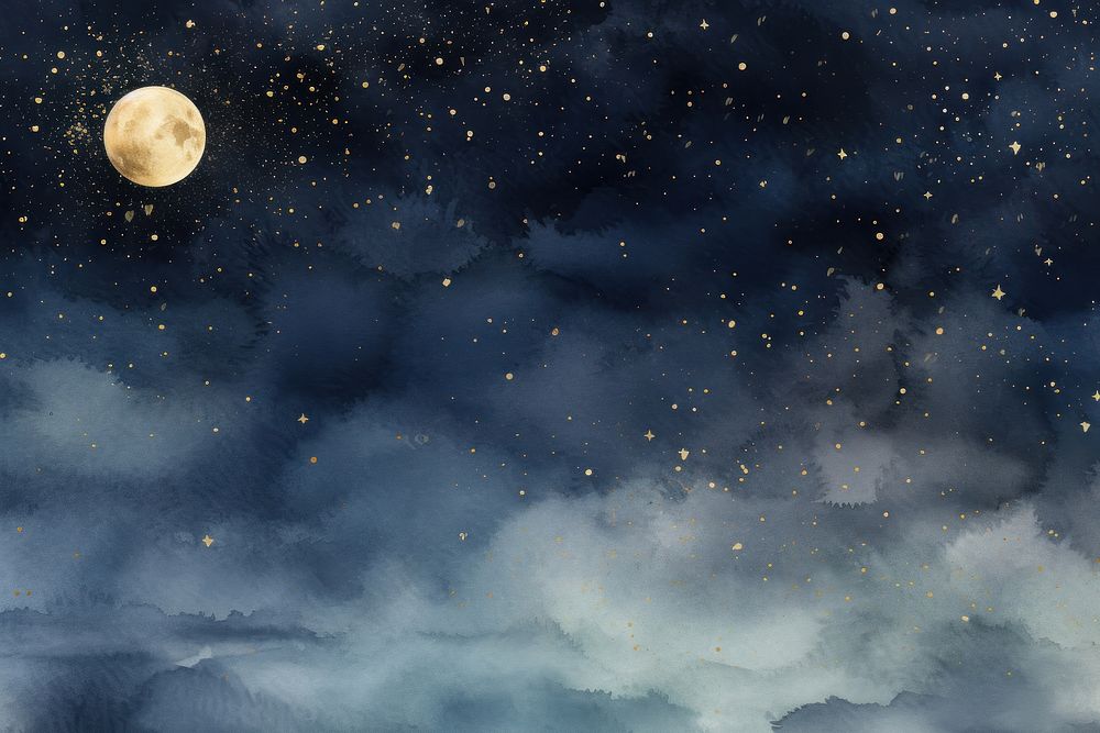Moon in night sky watercolor background astronomy outdoors nature.