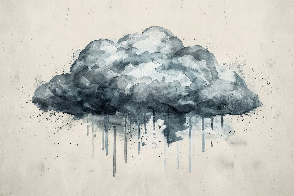 Grey rain cloud illustrated outdoors drawing.