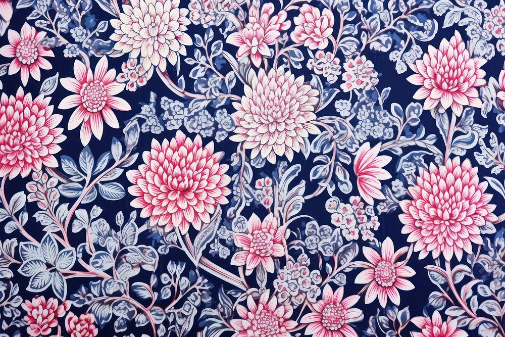 Thailand block print floral pattern graphics blossom dahlia.