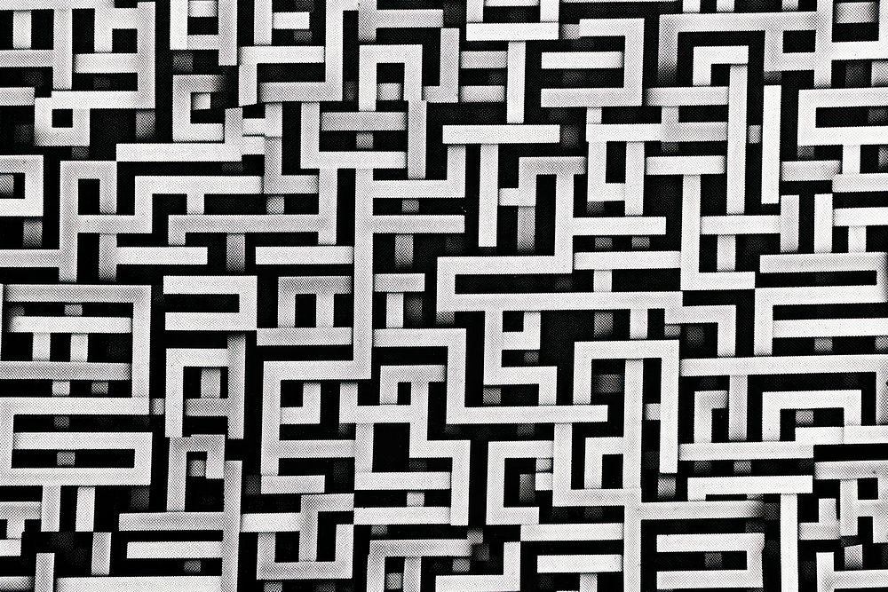 Trendy hipster Black and white pixel seamless block print pattern labyrinth symbol cross.