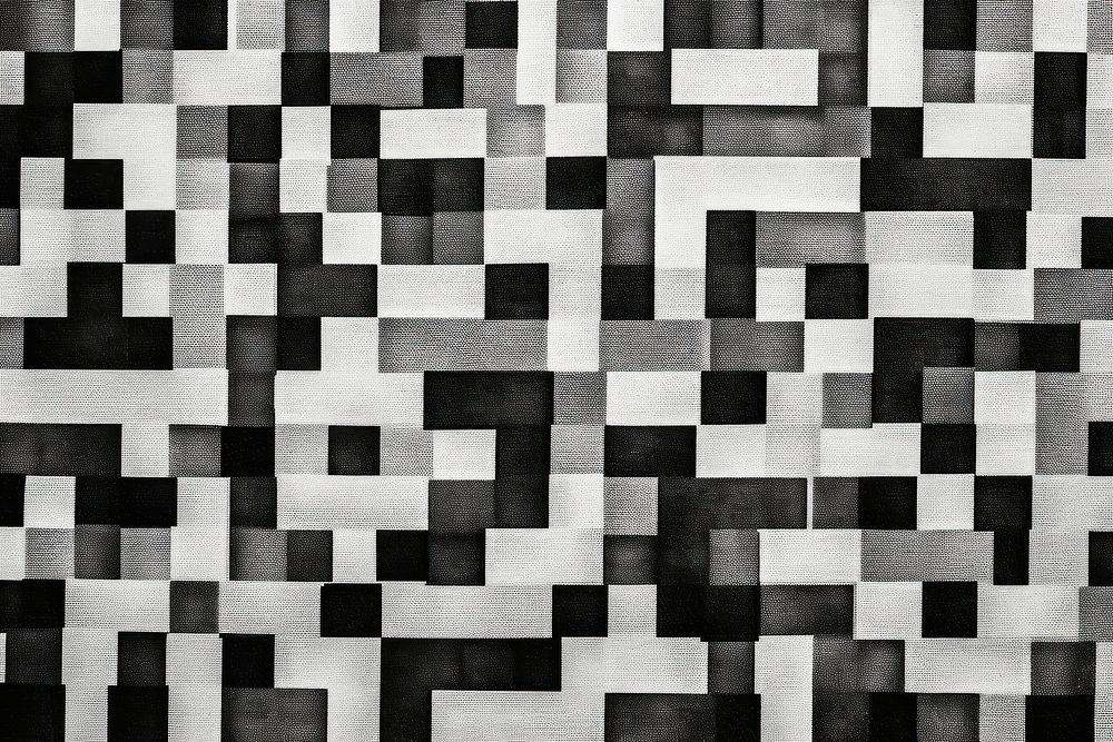 Trendy hipster Black and white pixel seamless block print pattern texture architecture building.