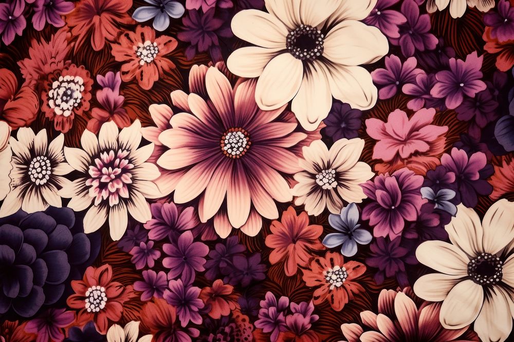 Seamless fantasy flowers block print pattern accessories asteraceae accessory.