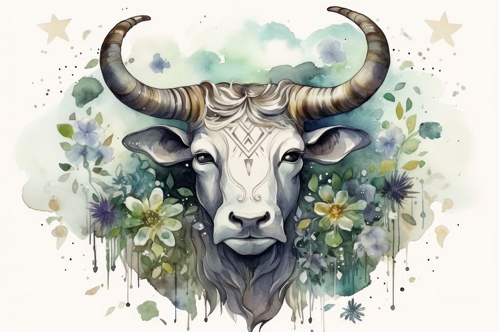 Taurus zodiac sign illustrated livestock longhorn.
