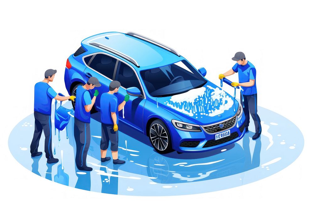 Washing a car transportation automobile vehicle.
