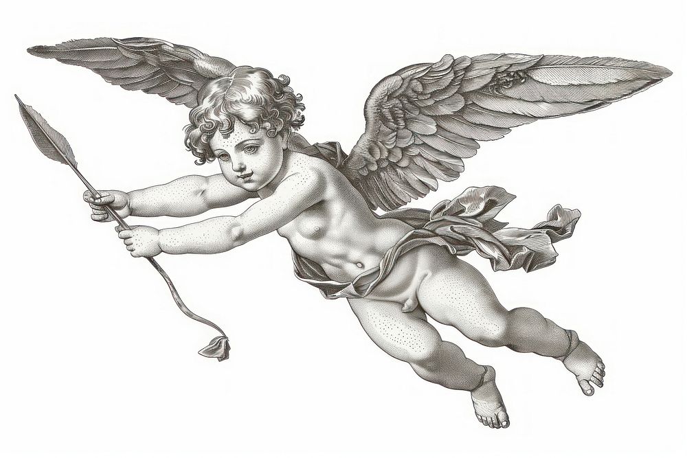 Vintage Vector illustration of cupid art illustrated archangel.
