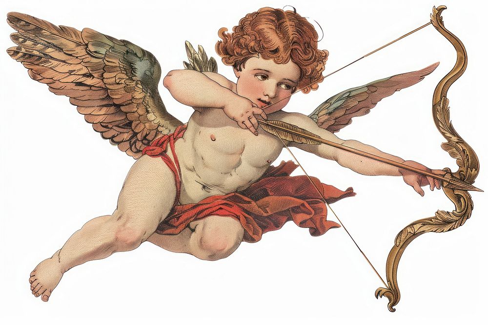 Vintage Vector illustration of cupid weaponry arrow bow.