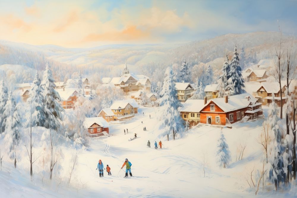 Skiing snow countryside landscape.