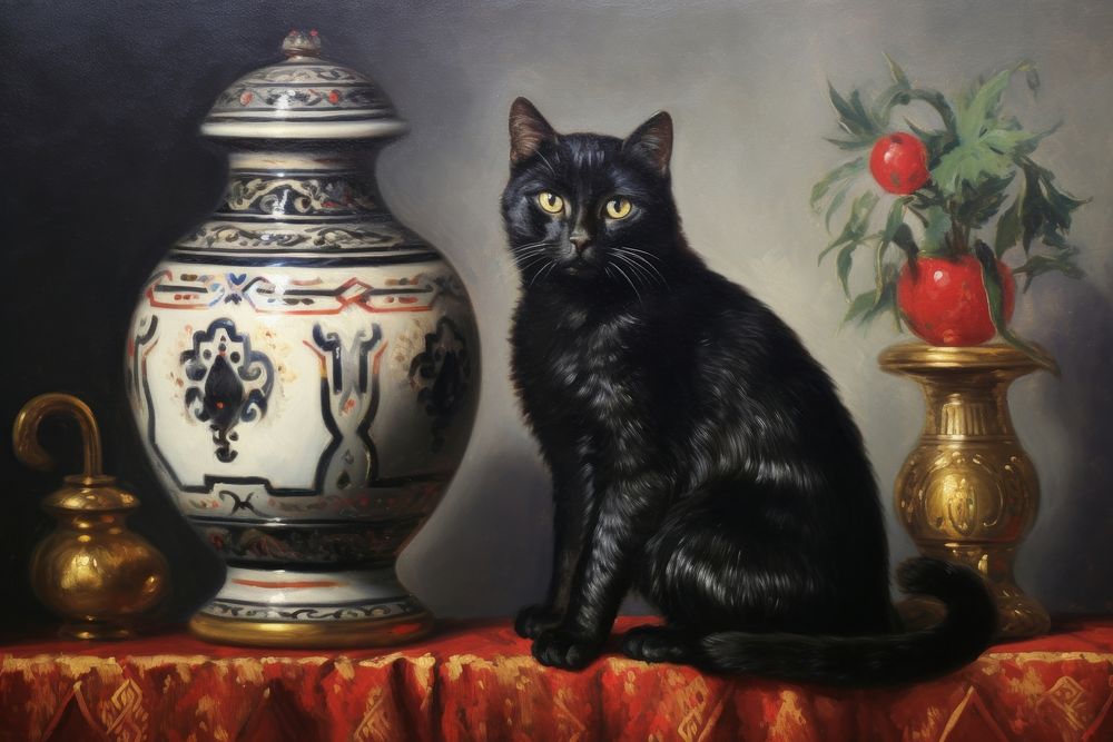 Black cat tin pottery animal.