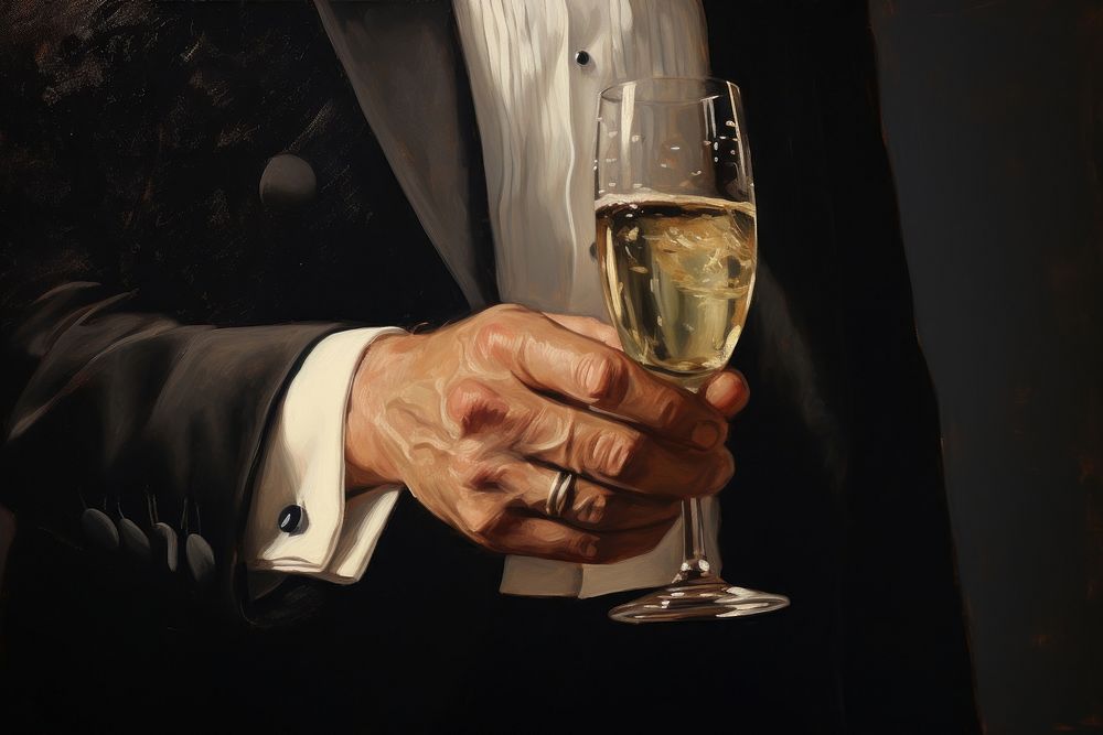 Hand holding champagne bottle man beverage clothing.